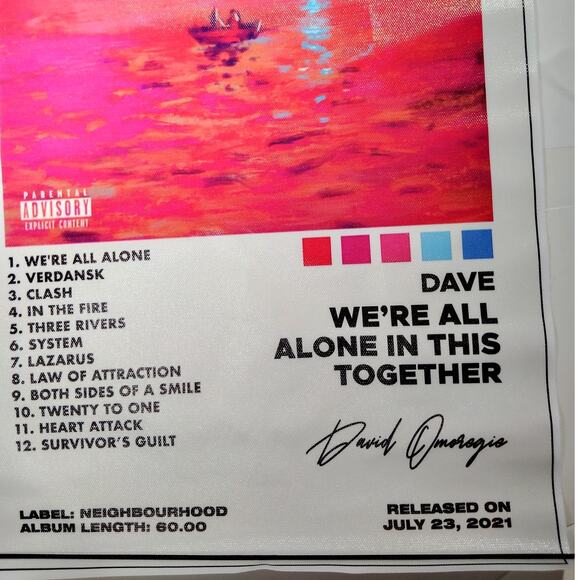 Dave We’re All Alone in This Together UK Rap Album Canvas Print 12x18" Unframed - Picture 3 of 4